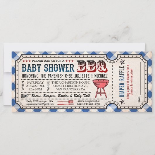 BBQ Baby shower Ticket Diaper Raffle-uitnodigingen Kaart (Voorkant)