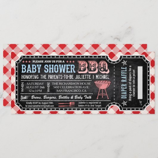 BBQ Baby shower Ticket Diaper Raffle-uitnodigingen Kaart (Voorkant / Achterkant)