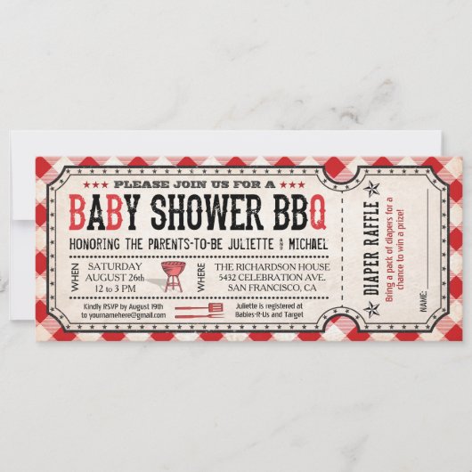 BBQ Baby shower Ticket Diaper Raffle-uitnodigingen Kaart (Voorkant)