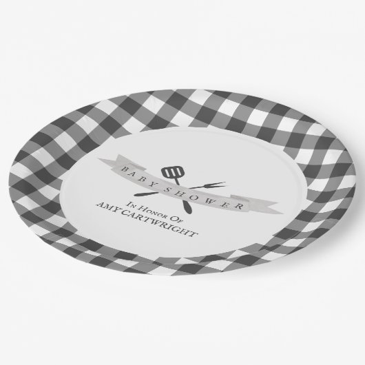 BBQ Baby shower  Typografie Gray Pset Papieren Bordje (Gekanteld)