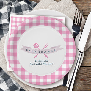 BBQ Baby shower Typografie Roze Navy Blue Papieren Bordje