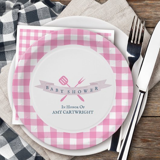 BBQ Baby shower  Typografie Roze Papieren Bordje