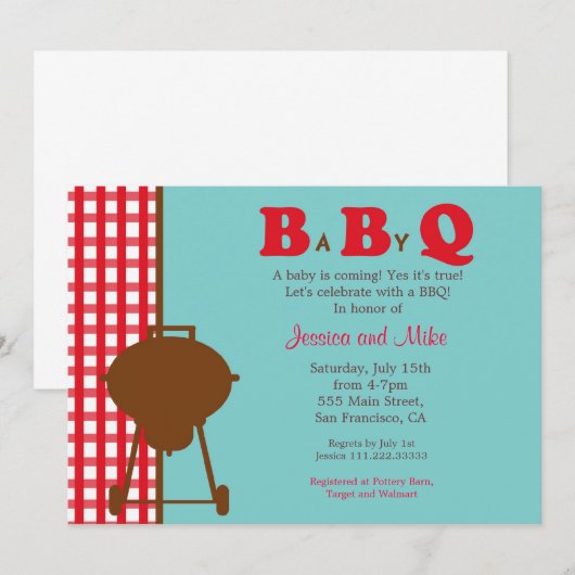 BBQ Baby shower Uitnodiging (Voorkant / Achterkant)