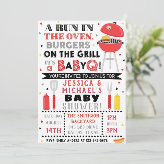 BBQ Baby shower-uitnodiging | Baby Q Uitnodiging (Staand voorkant)