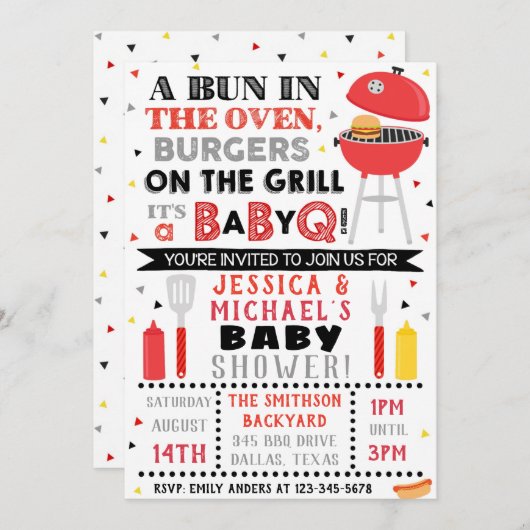 BBQ Baby shower-uitnodiging | Baby Q Uitnodiging (Voorkant / Achterkant)