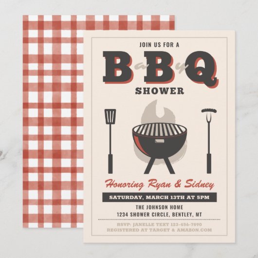 BBQ Baby shower Uitnodiging | Baby Q Uitnodigingen (Voorkant / Achterkant)
