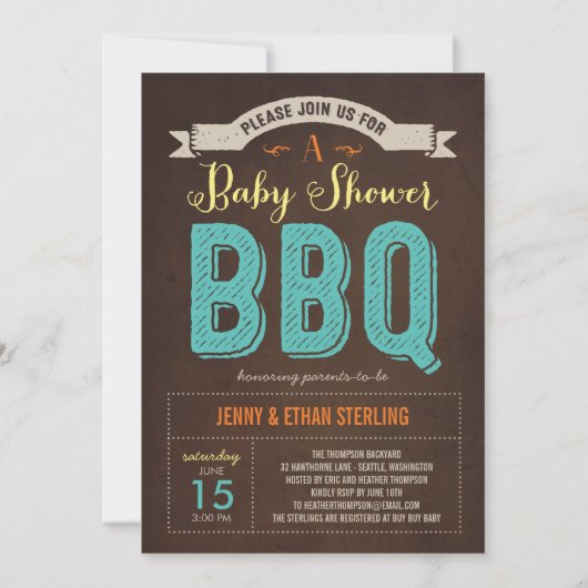 BBQ Baby shower Uitnodiging - blauw (Voorkant)