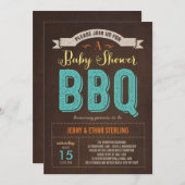 BBQ Baby shower Uitnodiging - blauw (Voorkant / Achterkant)