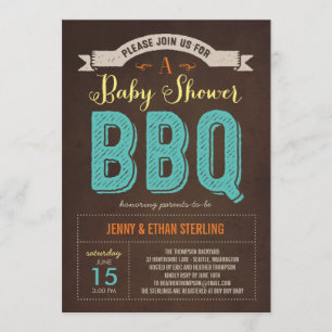BBQ Baby shower Uitnodiging - blauw