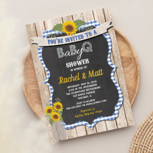 BBQ Baby shower uitnodiging boy blauw geel