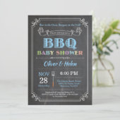 BBQ Baby shower Uitnodiging Chalkboard Blauw (Staand voorkant)