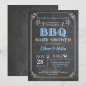 BBQ Baby shower Uitnodiging Chalkboard Blauw (Voorkant / Achterkant)