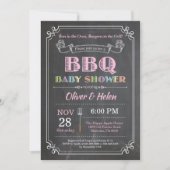 BBQ Baby shower Uitnodiging Chalkboard Roze (Voorkant)