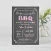 BBQ Baby shower Uitnodiging Chalkboard Roze (Staand voorkant)