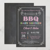 BBQ Baby shower Uitnodiging Chalkboard Roze (Voorkant / Achterkant)