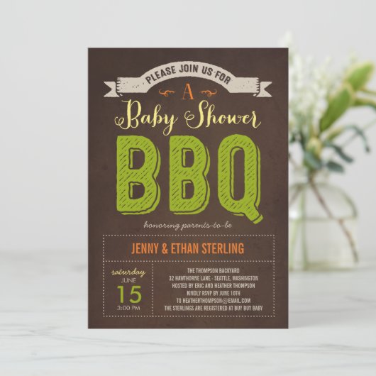 BBQ Baby shower Uitnodiging - Limoen (Staand voorkant)