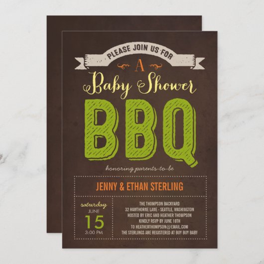 BBQ Baby shower Uitnodiging - Limoen (Voorkant / Achterkant)