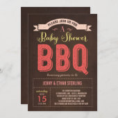 BBQ Baby shower Uitnodiging - Roze (Voorkant / Achterkant)