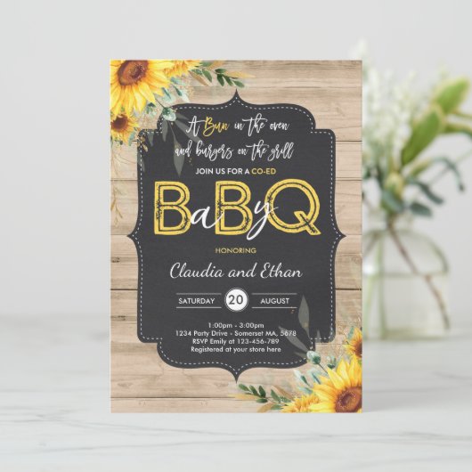 BBQ Baby shower Zonnebloem Baby Q Koppels Douche Kaart (Staand voorkant)
