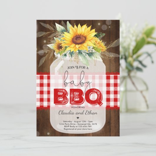 BBQ Baby shower Zonnebloem Baby Q Koppels Douche Kaart (Staand voorkant)