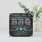 BBQ baby shower zwart krijtbord jongen nodigt uit Kaart (Staand voorkant)