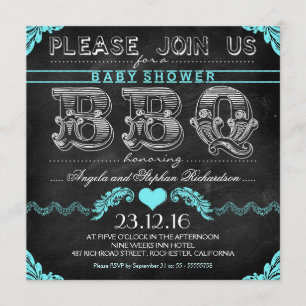 BBQ baby shower zwart krijtbord jongen nodigt uit Kaart