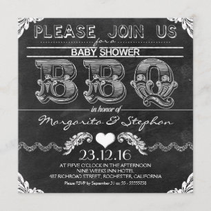 BBQ baby shower zwart krijtbord uitnodigingen
