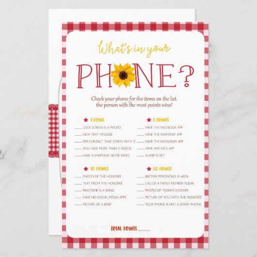 BBQ-babyfeest-spellen Bingo, telefoonspeletjes (Voorkant / Achterkant)