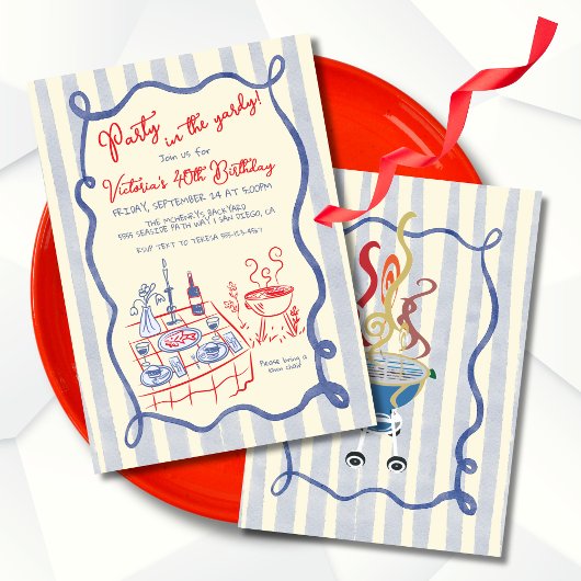 BBQ Barbecue Feest in de Tuin met de Hand Getekend Kaart