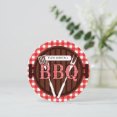BBQ Barbecue Picknick Gingham Land Uitnodiging (Staand voorkant)