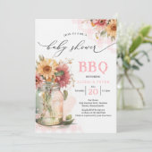 BBQ Barbecue Sunflower Rustic Couples Baby shower Kaart (Staand voorkant)