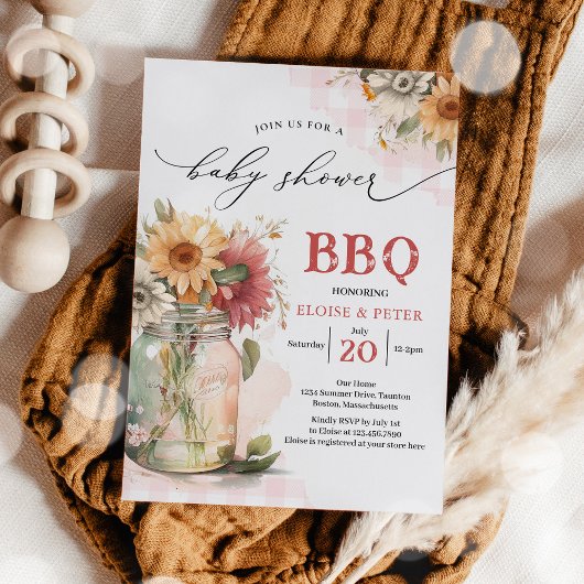 BBQ Barbecue Sunflower Rustic Couples Baby shower Kaart