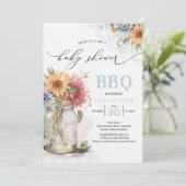 BBQ Barbecue Sunflower Rustic Couples Baby shower Kaart (Staand voorkant)