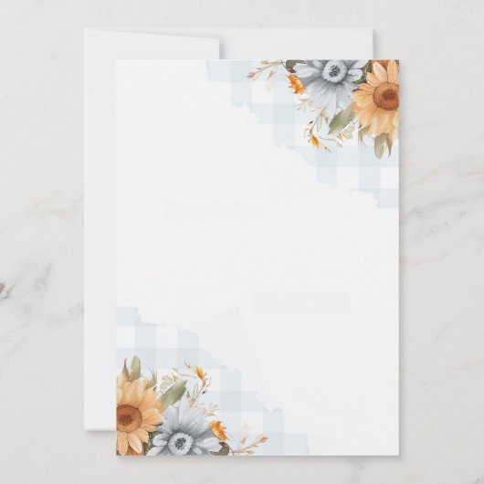 BBQ Barbecue Sunflower Rustic Couples Baby shower Kaart (Achterkant)