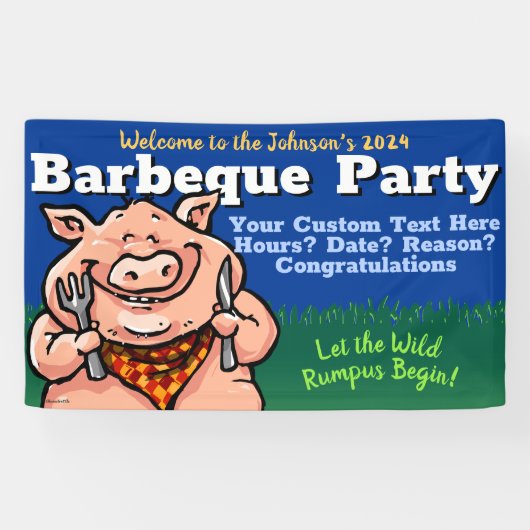 BBQ.Barbeque.Pig Roast.Grill.Cookout.Summer Party Spandoek (Horizontaal)