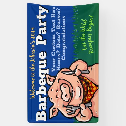 BBQ.Barbeque.Pig Roast.Grill.Cookout.Summer Party Spandoek (Verticaal)