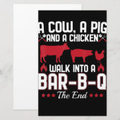 BBQ | BBQ Dad Joke a Koe a Varken and a Chicken Briefpapier (Voorkant / Achterkant)