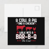 BBQ | BBQ Dad Joke a Koe a Varken and a Chicken Feestdagenkaart (Voorkant / Achterkant)