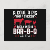 BBQ | BBQ Dad Joke a Koe a Varken and a Chicken Feestdagenkaart (Voorkant)