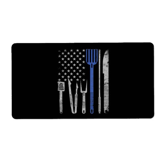 BBQ | BBQ Grill Pork with USA Flag Cooking Chef Etiket (Voorkant)