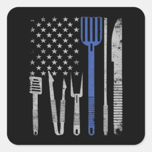 BBQ BBQ Grill Pork with USA Flag Cooking Chef Vierkante Sticker