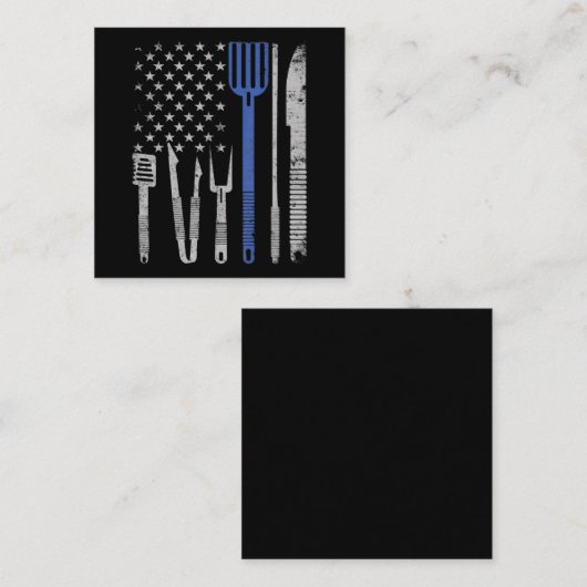 BBQ | BBQ Grill Pork with USA Flag Cooking Chef Vierkante Visitekaartje (Voorkant / Achterkant)