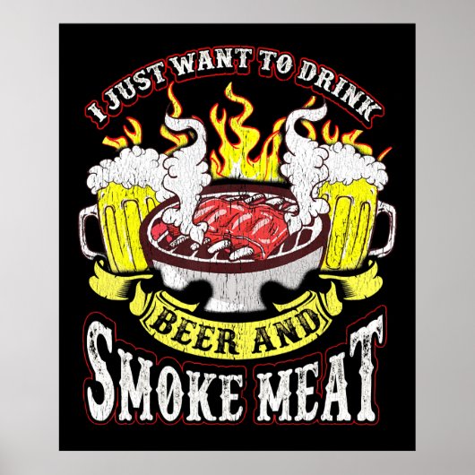 BBQ | BBQ Grilling Beer Smoke Meat Funny Quotes Poster (Voorkant)
