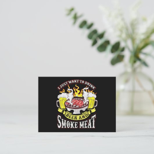 BBQ | BBQ Grilling Beer Smoke Meat Funny Quotes Visitekaartje (Staand voorkant)