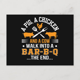 BBQ BBQ Lover Pig Chicken Koe Walk in bar BBQ Feestdagenkaart