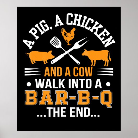 BBQ | BBQ Lover Pig Chicken Koe Walk in bar BBQ Poster (Voorkant)