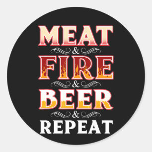 BBQ  BBQ Rooking Vuur Bier Herhalen BBQ Grill Ronde Sticker