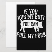 BBQ | BBQ Rub My Butt Pull My Pork Smoker Grilling Briefpapier (Voorkant / Achterkant)