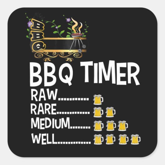 BBQ | BBQ Timer Barbecue Funny Grilling Gift Vierkante Sticker (Voorkant)