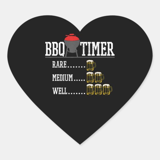 BBQ| BBQ Timer Funny Beer Steak Grilling Grill Hart Sticker (Voorkant)